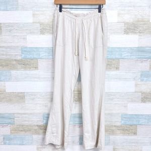 ROXY Oceanside Linen Pull On Pants Beige Mid Rise Flared Drawcord Womens Small